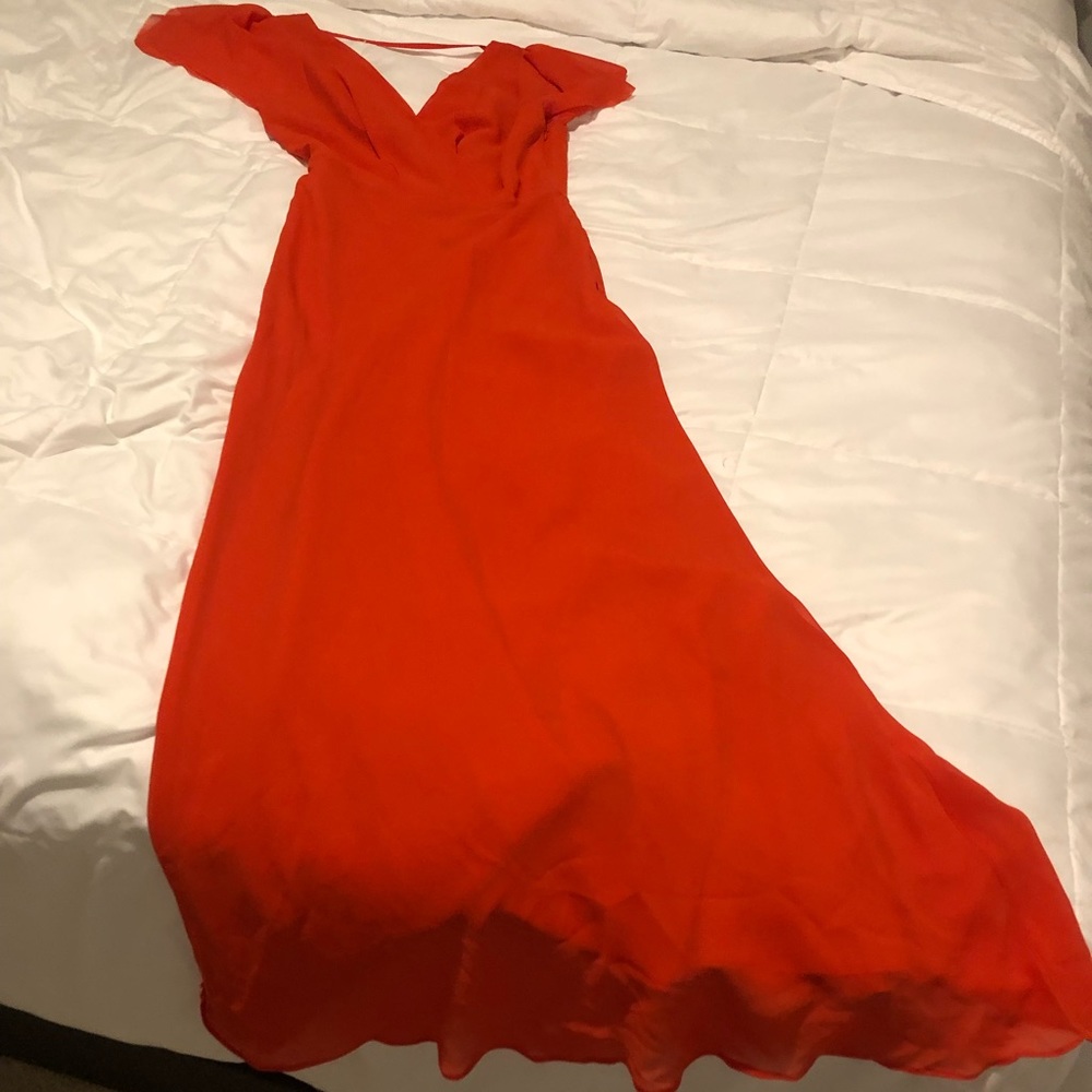 Red Orange V Neck Gown